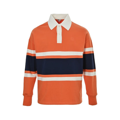 Loewe/Luoyiwei 25Fw embroidered logo contrast striped lapel Polo sweatshirt