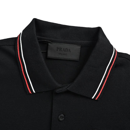 Prada Contrast Stripe Chest Embroidery Polo Short Sleeves