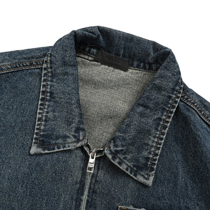Prada triangle logo vintage washed frayed zipper denim jacket
