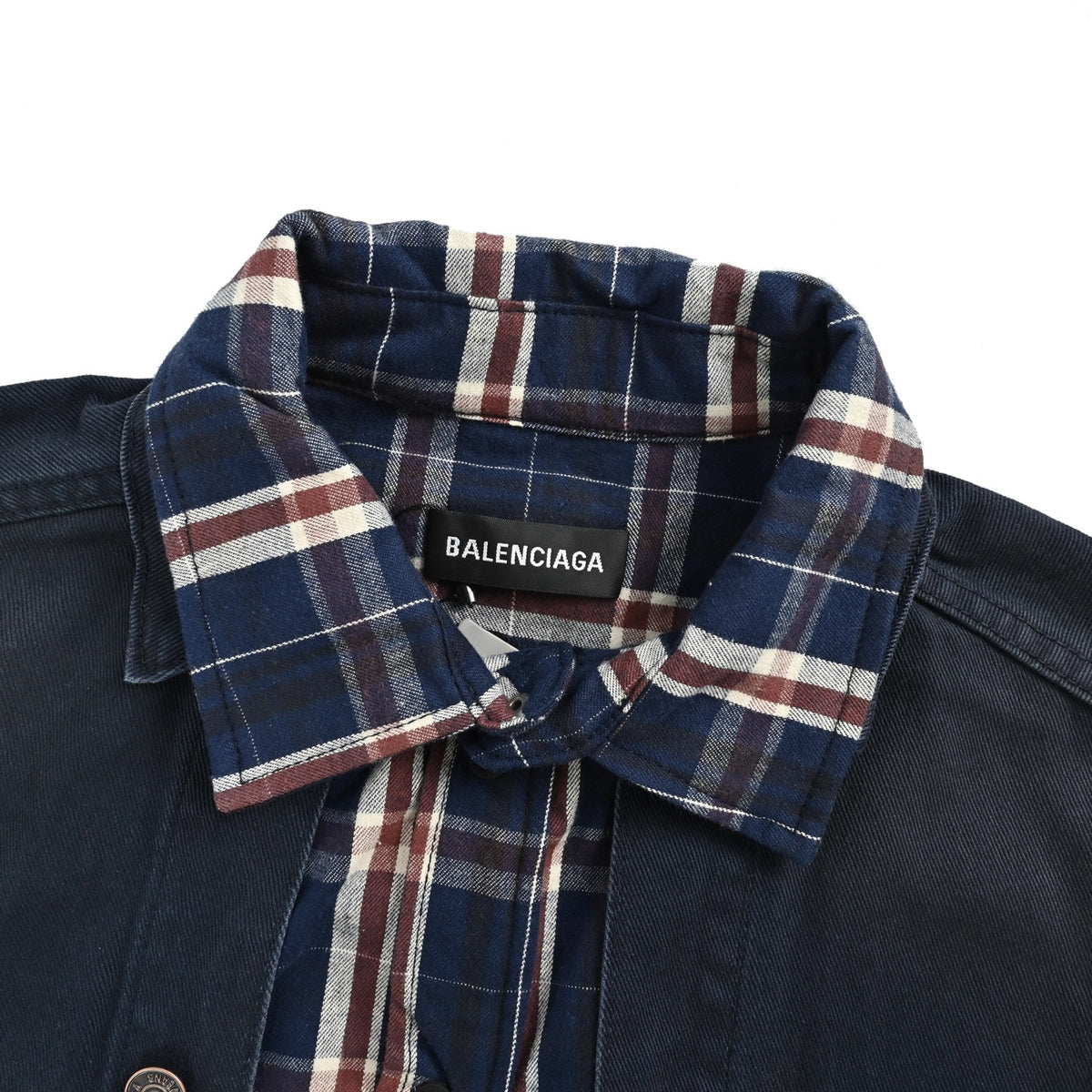 Balenciaga/Balanciaga plaid stitching fake two-piece denim jacket