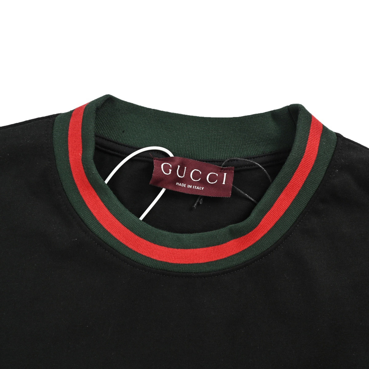 Gucci letter embroidered red and green ribbed short sleeves