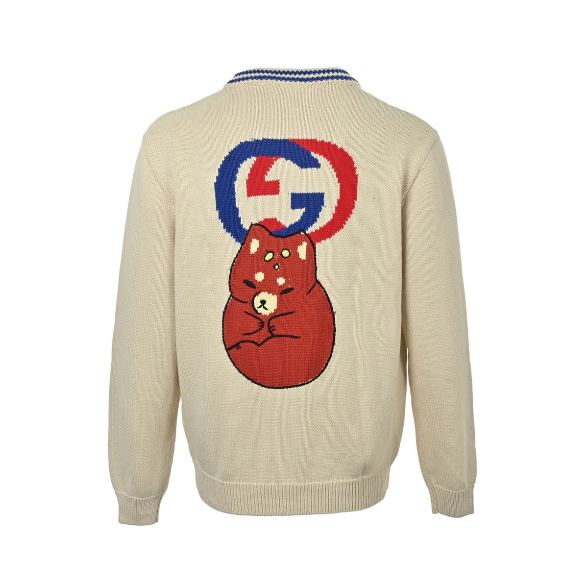 Gucci back cat pattern knitted cardigan sweater