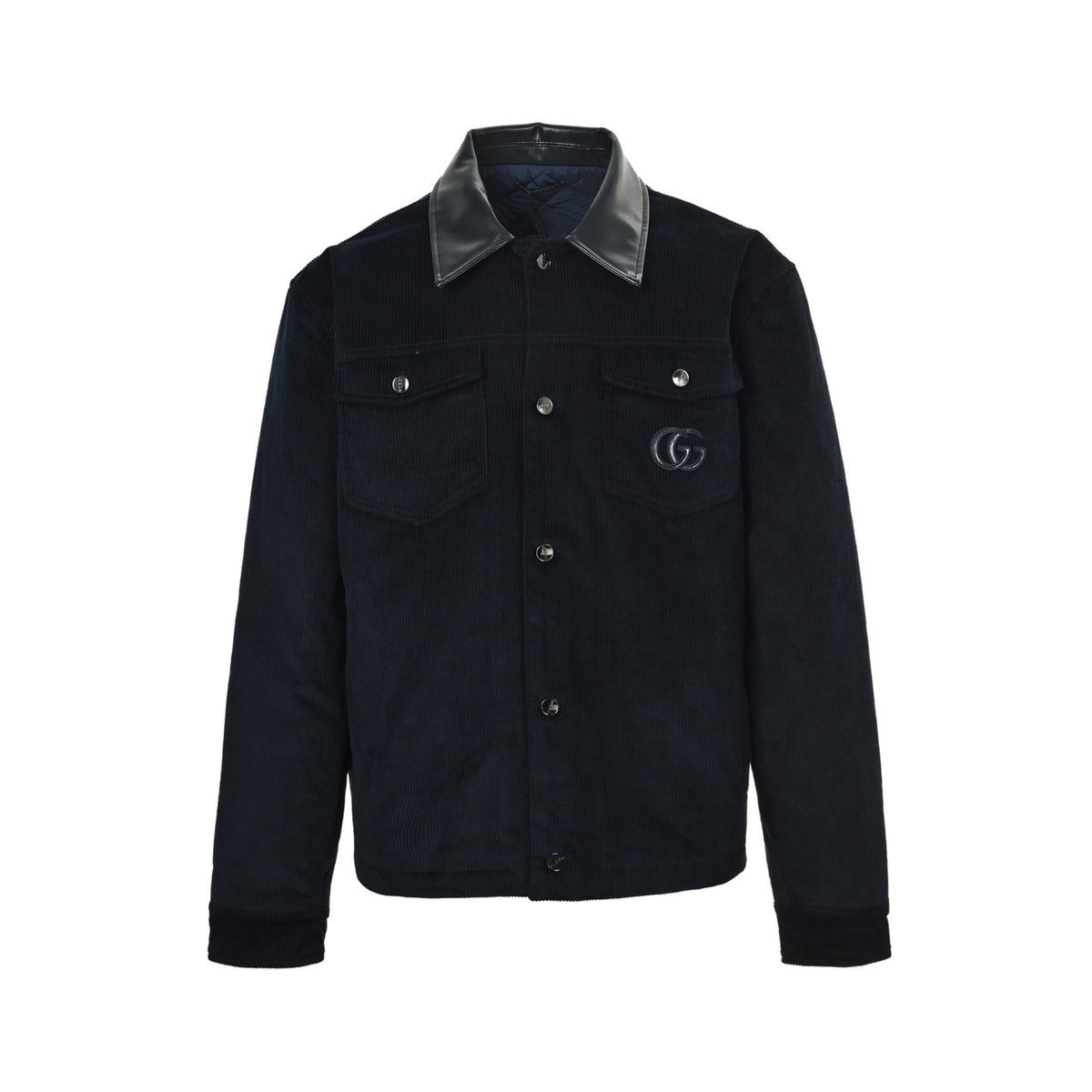 Gucci embroidered leather collar three-pocket velvet corduroy jacket