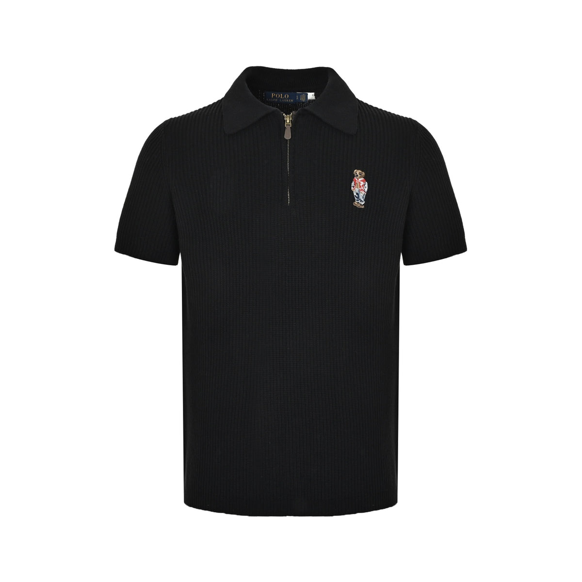 Ralph Lauren Hua bear embroidered half-zip knitted short sleeves