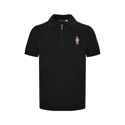 Ralph Lauren Hua bear embroidered half-zip knitted short sleeves