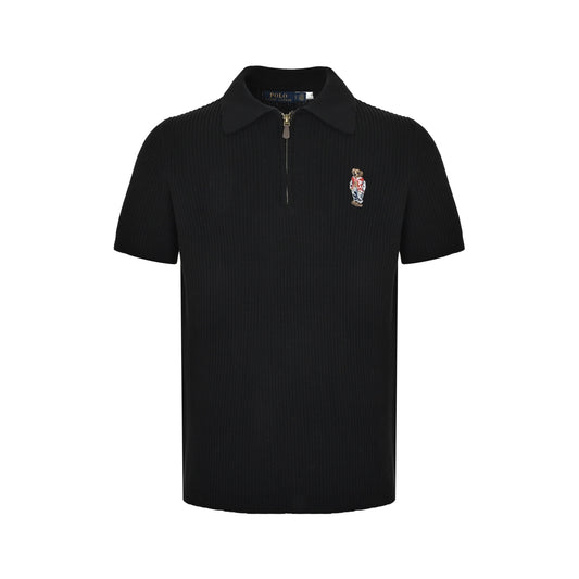 Ralph Lauren Hua bear embroidered half-zip knitted short sleeves