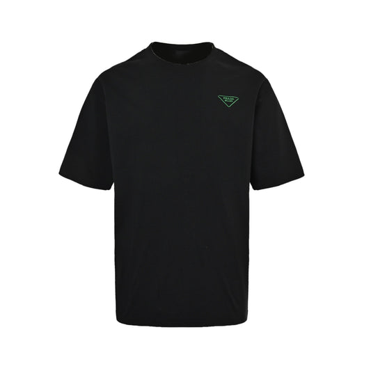 Prada 25ss green triangle logo short sleeves embroidered on the chest