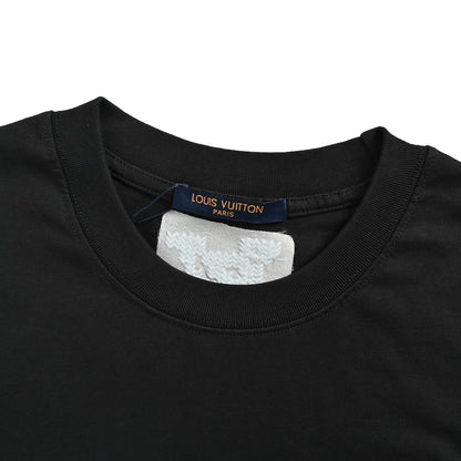 Louis Vuitton blue embroidered letter short sleeves