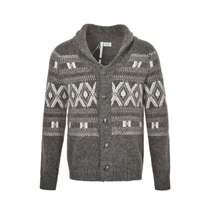 BC Fair Isle jacquard shawl collar cardigan sweater
