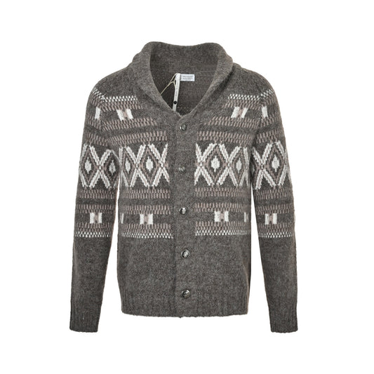 BC Fair Isle jacquard shawl collar cardigan sweater