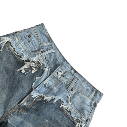 Acne Studios trompe l'oeil print dyed distressed cropped denim shorts
