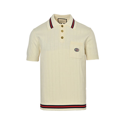 Gucci 25ss pocket embroidered knitted Polo short sleeves