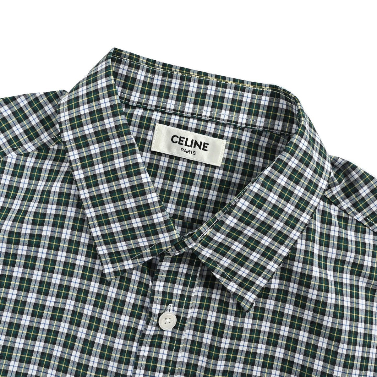 Celine Arc de Triomphe green plaid cotton poplin long-sleeved shirt