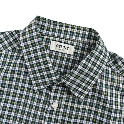 Celine Arc de Triomphe green plaid cotton poplin long-sleeved shirt