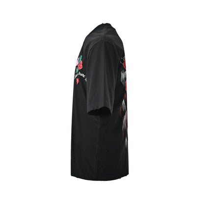 Chrome Hearts/Chrome Heart Heavy Flower Patch Embroidery Round Neck Short Sleeves