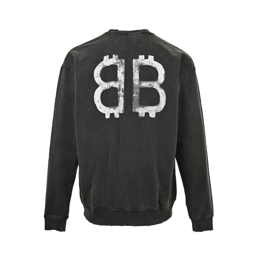Balenciaga/Balanciaga 24Fw double B letter printed washed round neck sweatshirt
