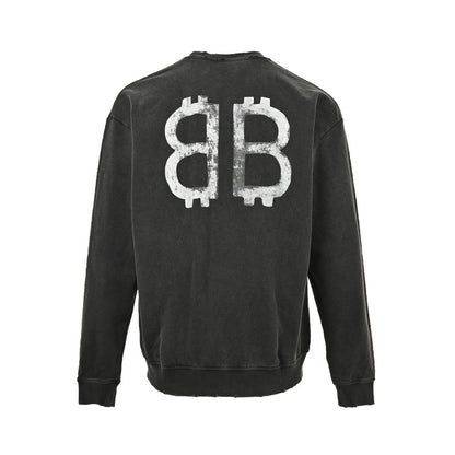 Balenciaga/Balanciaga 24Fw double B letter printed washed round neck sweatshirt