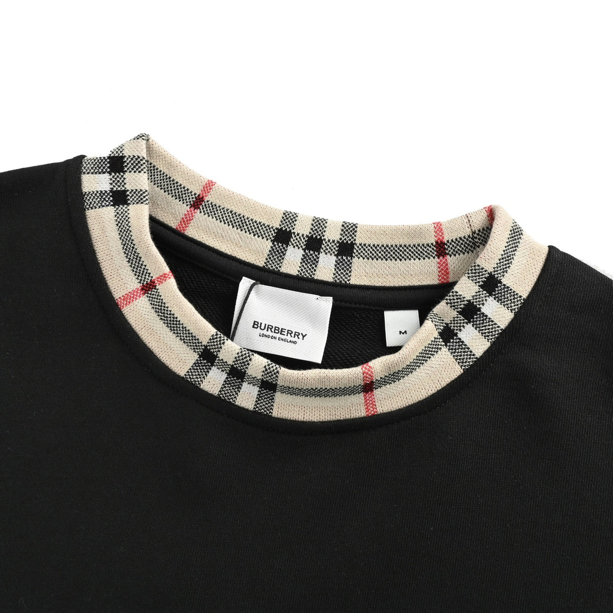 Burberry 25Fw plaid neckline stitching embroidered small label round neck sweatshirt