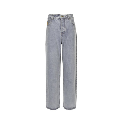 Louis Vuitton leather label pocket faded denim jeans