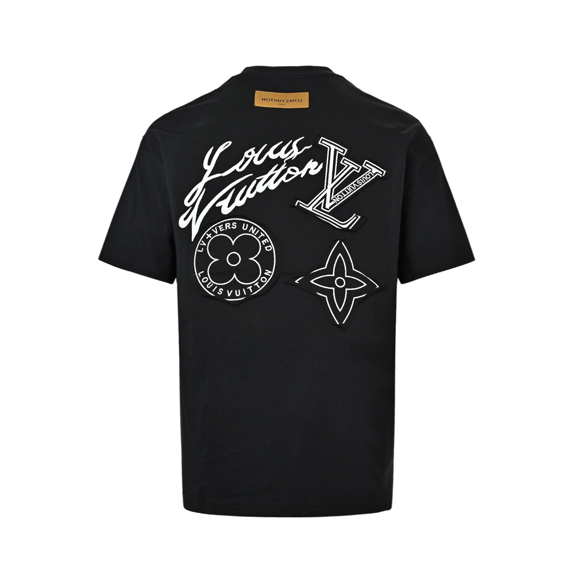 Louis Vuitton three-flower large patch embroidered round neck short sleeves on the back