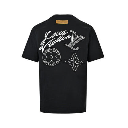 Louis Vuitton three-flower large patch embroidered round neck short sleeves on the back