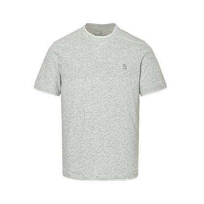 Brunello Cucinelli/BC fake two-piece gray short-sleeved embroidered small label