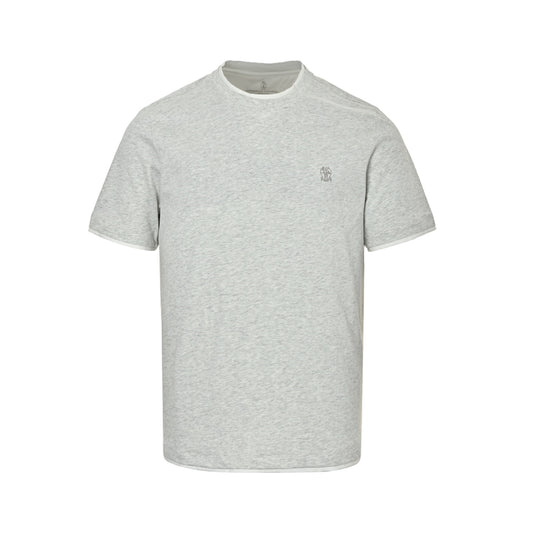 Brunello Cucinelli/BC fake two-piece gray short-sleeved embroidered small label
