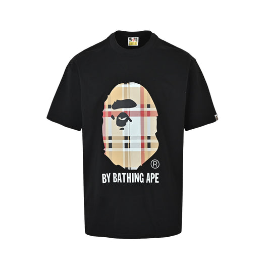 BAPE plaid ape head letter print short sleeves