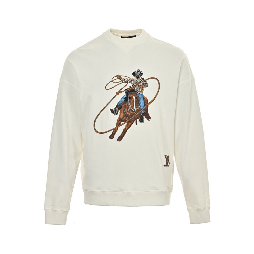 Louis Vuitton 24Fw Western denim heavy embroidered round neck sweatshirt