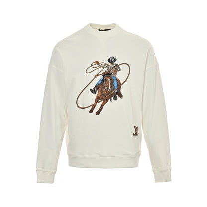 Louis Vuitton 24Fw Western denim heavy embroidered round neck sweatshirt