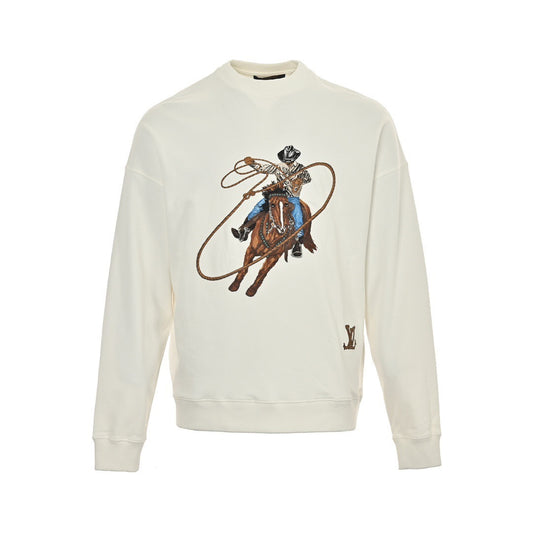 Louis Vuitton 24Fw Western denim heavy embroidered round neck sweatshirt