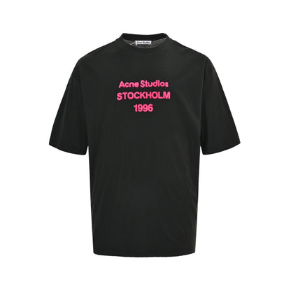 Acne Studios New Year Limited Pink Flocked Letter Print Short Sleeves