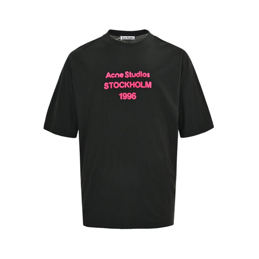 Acne Studios New Year Limited Pink Flocked Letter Print Short Sleeves