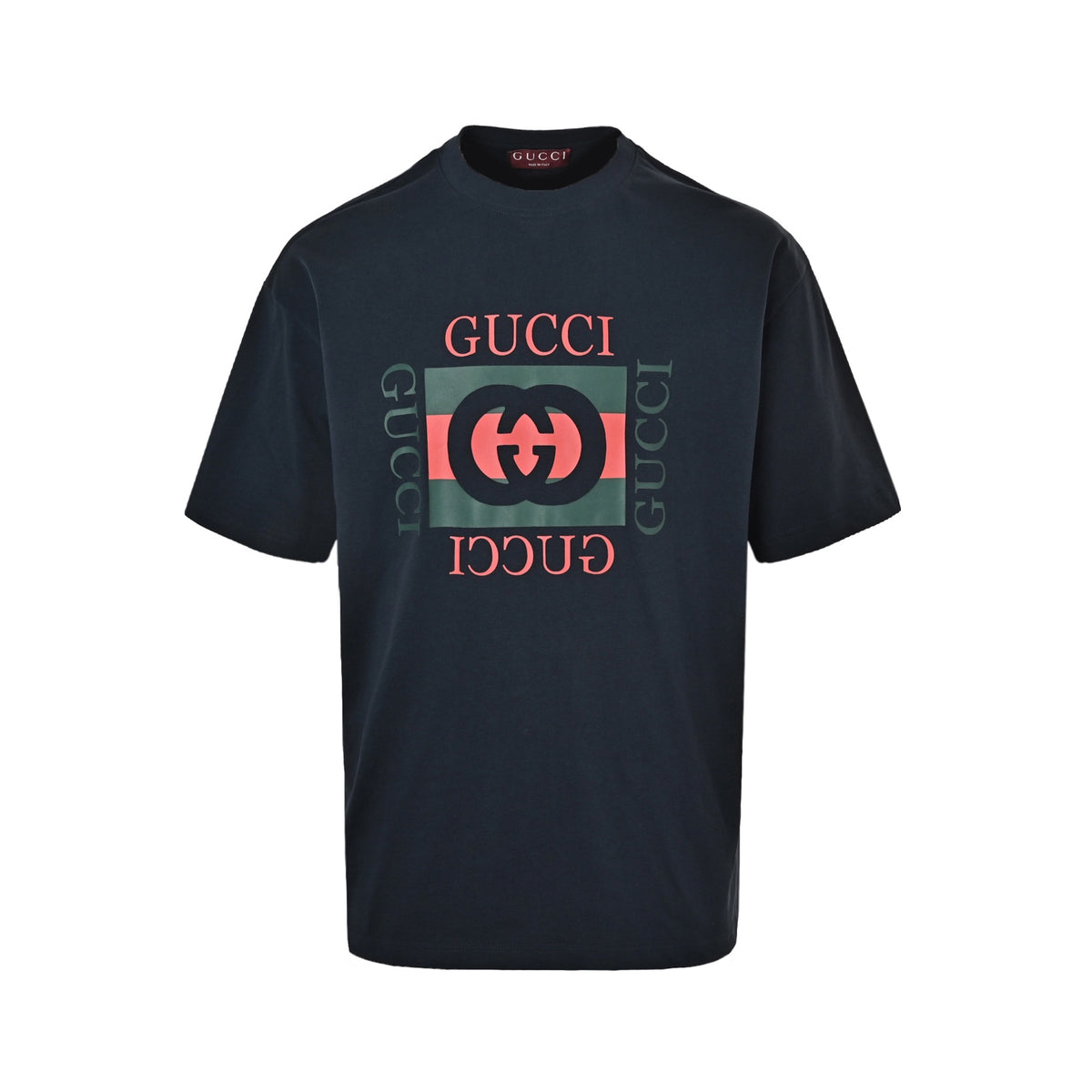 Gucci red and green square double G interlocking printed short sleeves