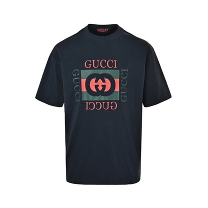Gucci red and green square double G interlocking printed short sleeves