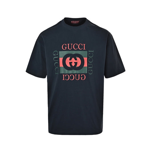 Gucci red and green square double G interlocking printed short sleeves
