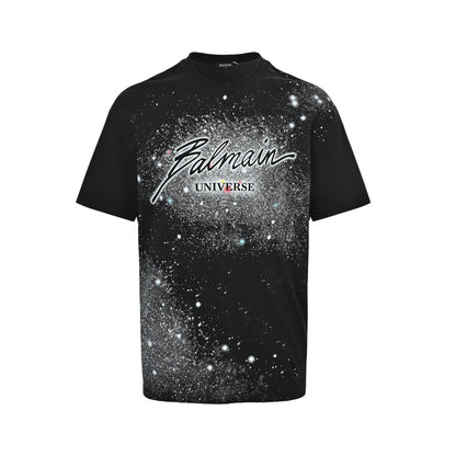 Balmain 26ss cosmic starry sky graffiti short sleeves