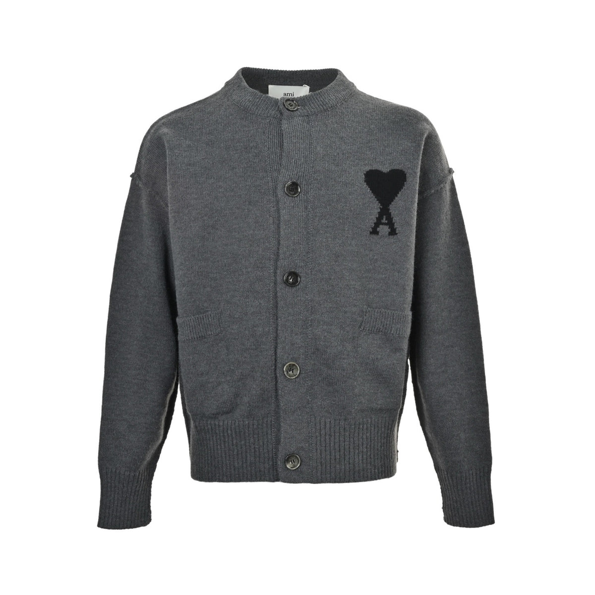 Ami Paris love jacquard knitted crew neck cardigan sweater