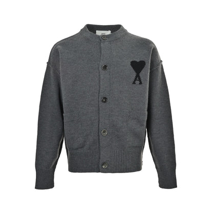 Ami Paris love jacquard knitted crew neck cardigan sweater