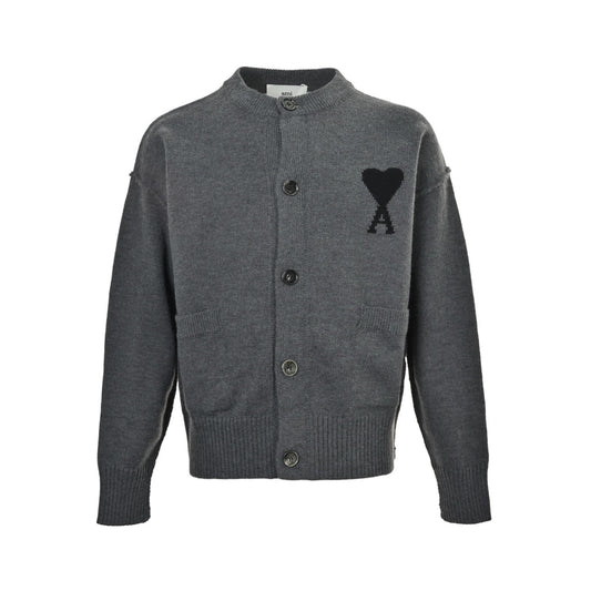 Ami Paris love jacquard knitted crew neck cardigan sweater