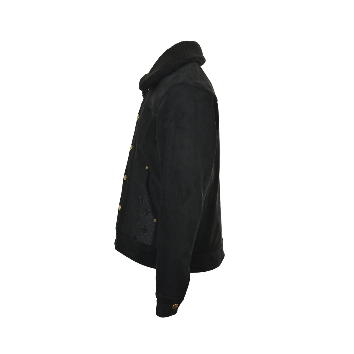 Louis Vuitton embossed embossed fur collar suede jacket