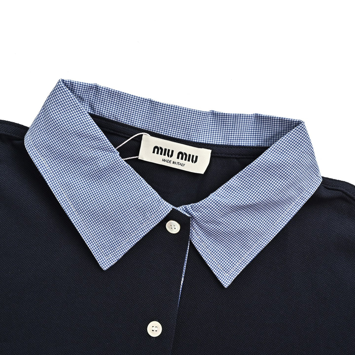 Miu Miu blue plaid lapel fake two-piece Polo short sleeves