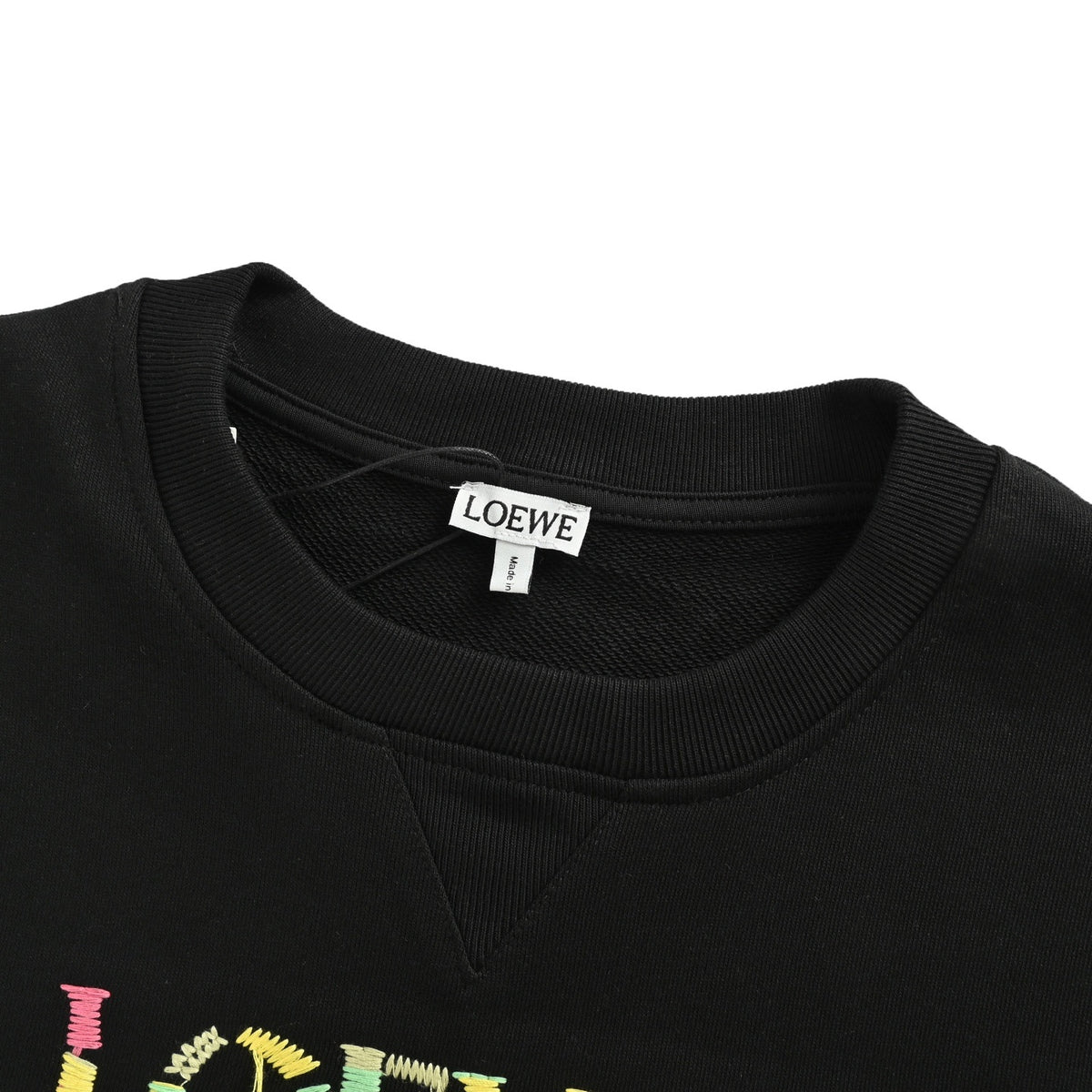 Loewe/Luo Yiwei 25Fw colorful tassel color block embroidered logo round neck sweatshirt