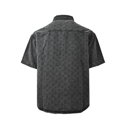 Louis Vuitton 26ss dark pattern presbyopia suit denim short-sleeved shirt