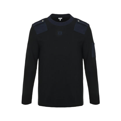 Loewe/Luo Yiwei shoulder button patchwork crew neck knitted sweater