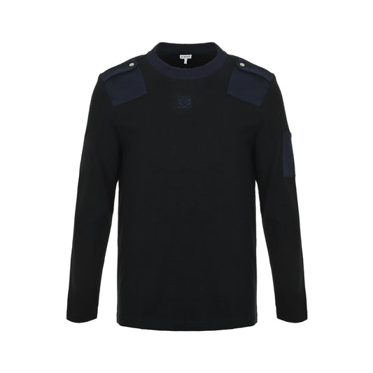 Loewe/Luo Yiwei shoulder button patchwork crew neck knitted sweater