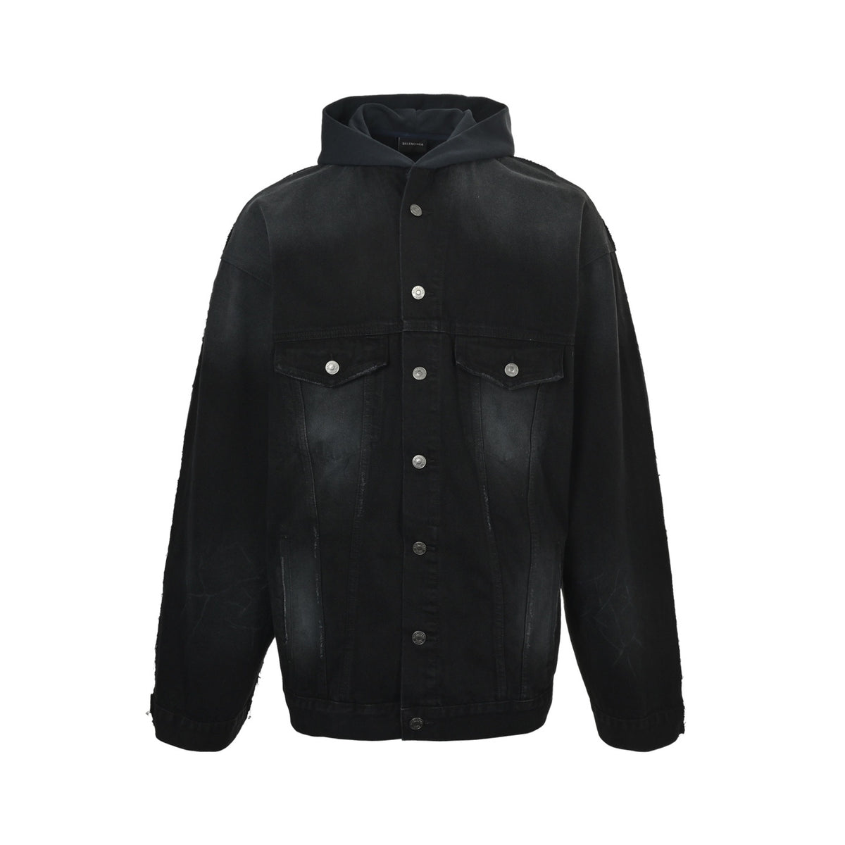 Balenciaga embroidered patchwork hooded denim jacket