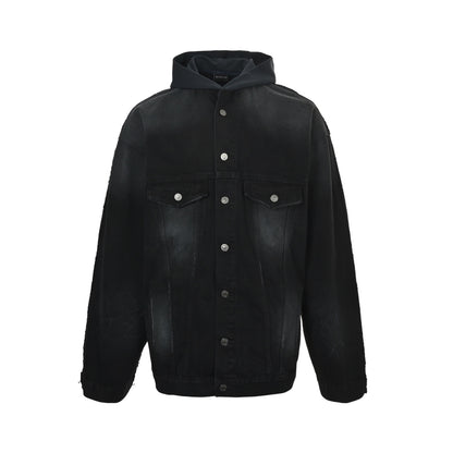 Balenciaga embroidered patchwork hooded denim jacket