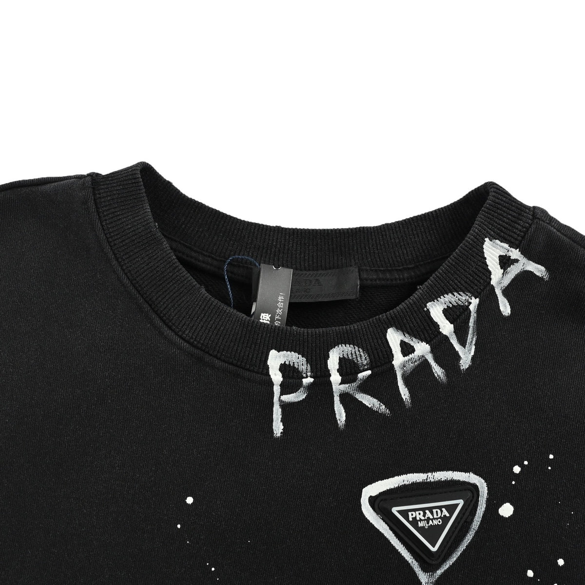 Prada triangle logo hand-painted lettering round neck sweatshirt