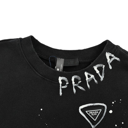 Prada triangle logo hand-painted lettering round neck sweatshirt